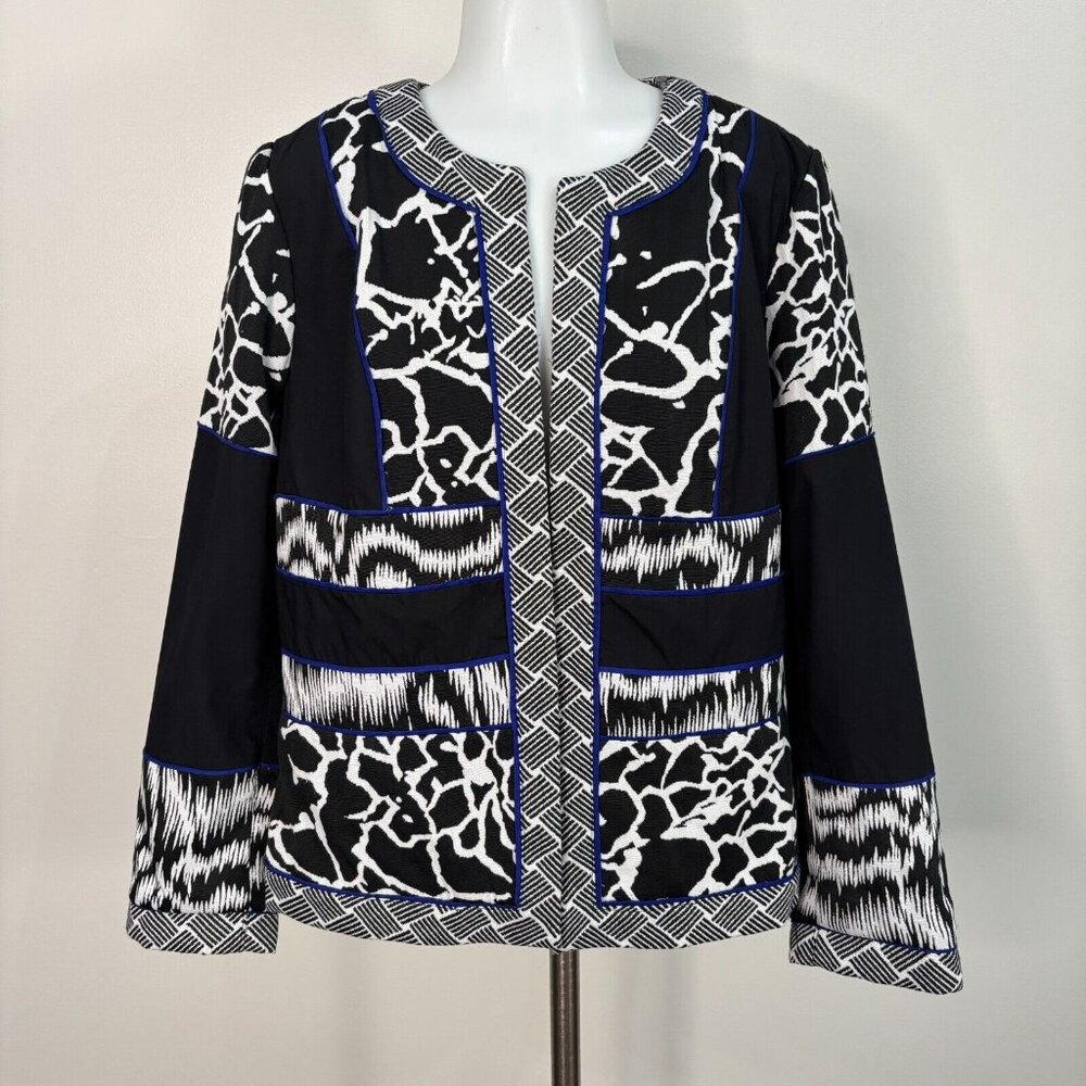 Chico's Jacket 2 Women's Large Black White Open-Front Blazer